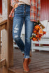 Distressed Button Fly High Waisted Skinny Denim Jeans
