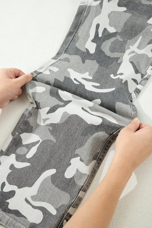 Elastane Camo Pattern Cotton Denim Shift Jeans