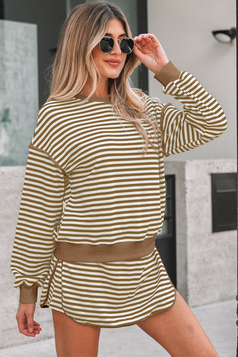 Textured Stripe Drop Shoulder Skort Two Piece Dress