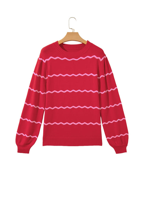 Striped Round Neck Long Sleeve Shift Pullover Sweater