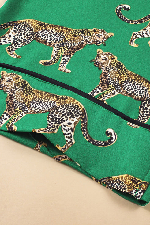 Casual Cheetah Print Short Sleeve Pant Sleepwear Set