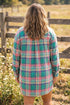 Plaid Button Up Shift Long Sleeve V Neck Mini Dress