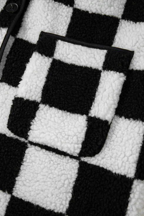 Checkered Collared Buttoned Side Pocket Fleece Jacket