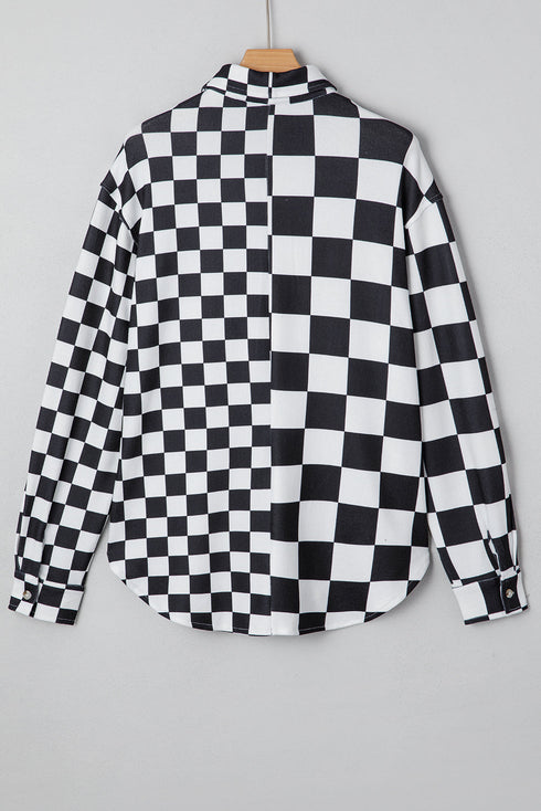 Checkered Print Flap Pocket Button Front Shacket