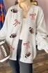 Sequin Bow Rugby Pattern Hoodless Graphic Sweatshirt