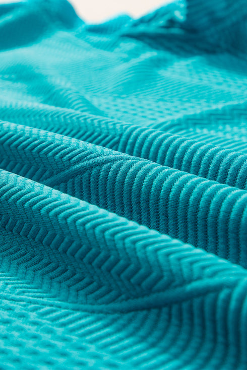 Textured Ruffle Sleeve Split Top Drawstring Short Set