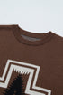 Polyester Western Print Short Sleeve Knit Sweater