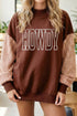 Howdy Embroidered Plaid Sleeve Mock Neck Sweatshirt