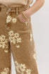 Floral Print Metal Button Pleated Straight Leg Jeans