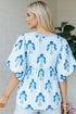 Floral Striped Print Tie Neck Puff Sleeve Blouse