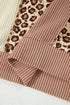 Leopard Print Ribbed Knit Corded Long Sleeve Top