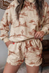 Western Print Loose Fit Long Sleeve Top Short Set