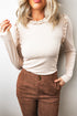 Ribbed Round Neck Frill Detail Long Sleeve Top