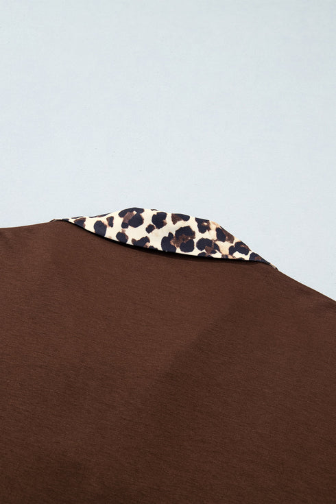 Leopard Patchwork Collared Long Sleeve Mini Dress
