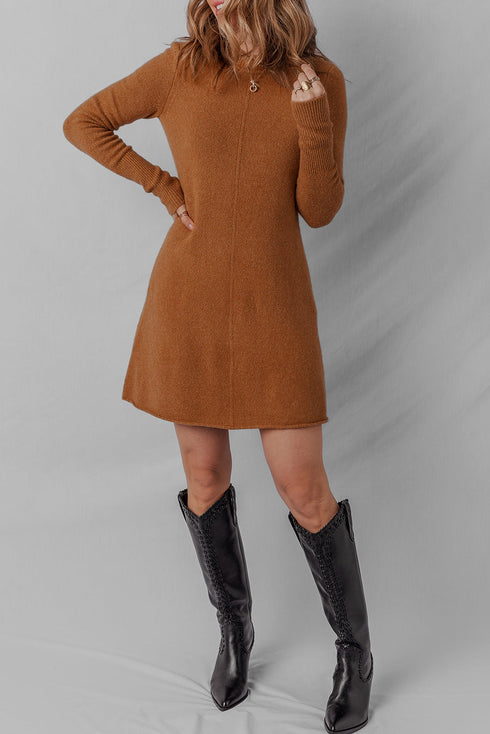 Mock Neck Exposed Seam Ribbed Cuff Sweater Dress