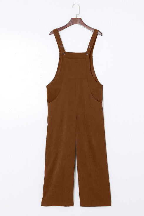 Polyester Corduroy Wide Leg Bib Overalls Jumpsuit