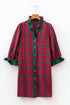 Plaid Ruffle Cuff Button Front Pocket Mini Dress