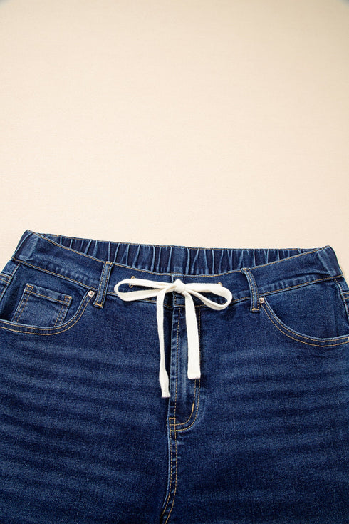 Washed Denim Lace Up Detail Statement Jeans