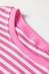 Striped Waffle Knit Split Hem Textured Long Sleeve Top