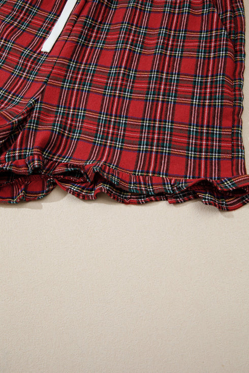 Plaid Slogan Embroidery Pocket Long Sleeve Lounge Set