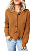 Ribbed Knit Collar Button Front Long Sleeve Cardigan