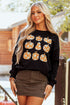 Graphic Floral Pumpkin Crew Neck Pullover Sweatshirt