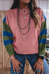 Western Patchwork Striped Long Sleeve Pullover Sweater