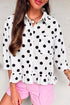 Polka Dot Three Quarter Sleeve Ruffle Hem Shirt