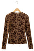 Floral Mesh Long Sleeve Round Neck Sheath Top