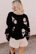 Floral Knit Puff Sleeve Dropped Shoulder Pullover Sweater