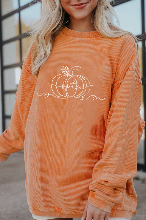 Pure Polyester Embroidered Pumpkin Faith Graphic Sweatshirt