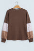 Floral Print Long Sleeve Textured Loose Pullover Tunic Top