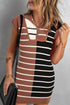 Striped Ribbed Knit Half Zip Mini Dress