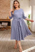 Striped Tie Waist Three Quarter Sleeve Plus Size Dress