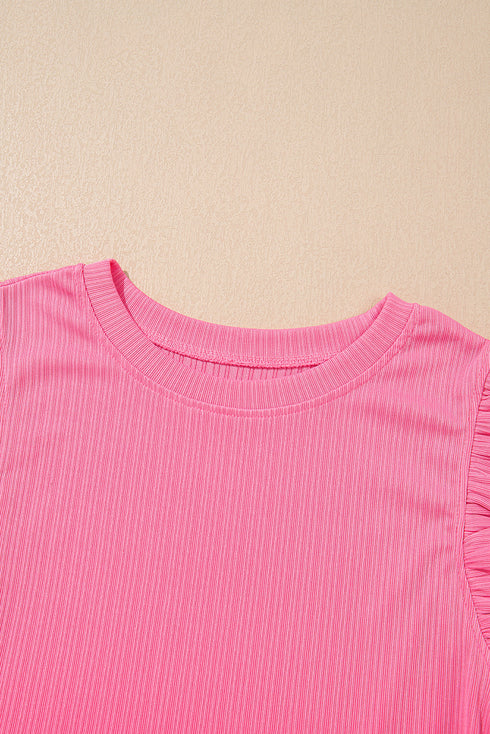 Textured Ruffle Trim Crop Vest Long Skirt Two Piece Dress