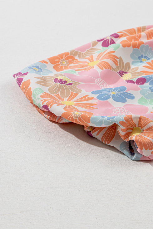 Floral Print Puff Sleeve Square Neck Babydoll Dress