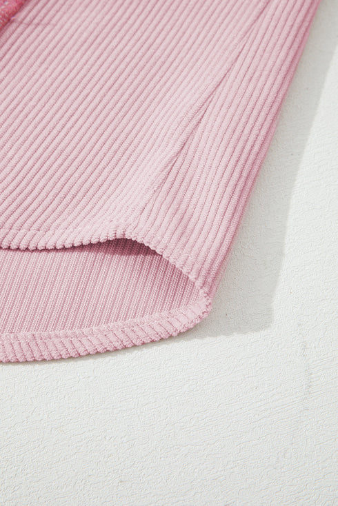 Brushed Plaid Corduroy Patchwork Flap Pocket Shacket