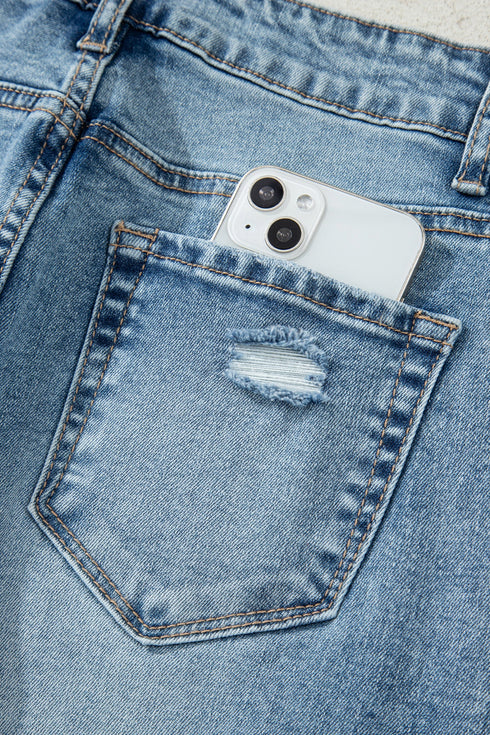 Distressed Open Knee Raw Hem Fit Flare Jeans