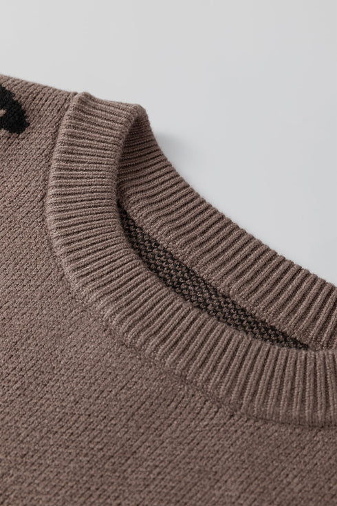 Abstract Animal Pattern Crew Neck Knit Sweater
