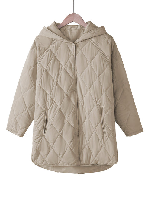 Solid Quilted Snap Button Hooded Puffer Coat