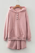 Button Drawstring Hooded Pullover Casual Short Set