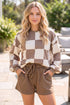 Checkerboard Plaid Long Sleeve Coordinated Two Piece Short Set