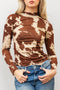Western Cow Spots Printed High Neck Sheath Long Sleeve Top