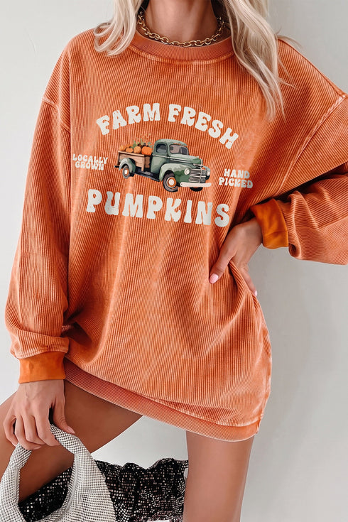 Corded Ribbed Farm Fresh Pumpkins Graphic Pullover Sweatshirt