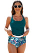 Ruched Side Tie Strap Leaf Print Tankini Set