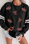 Light Catching Rhinestone Rugby Bow Graphic Sweatshirt