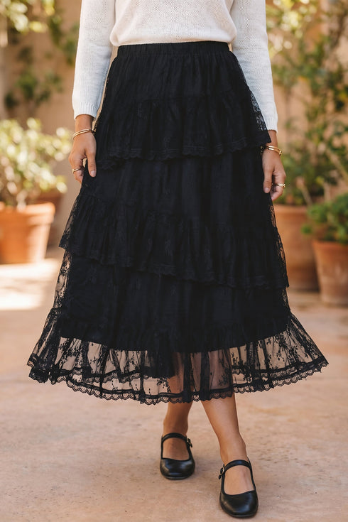 Polyamide Elastane Elegant Ruffle Lace Tiered Skirt