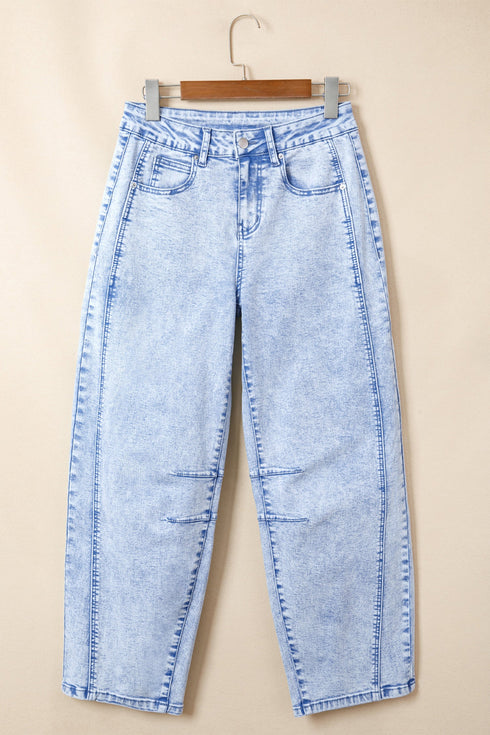 Cotton Polyester Denim Pull On Barrel Jeans