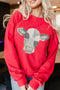 Western Patchwork Cow Print Drop Shoulder Graphic Sweatshirt