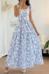 Floral Print Knot Strap High Waist Flared Maxi Dress